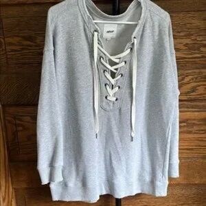 Gray Lace-Up Sweatshirt Top